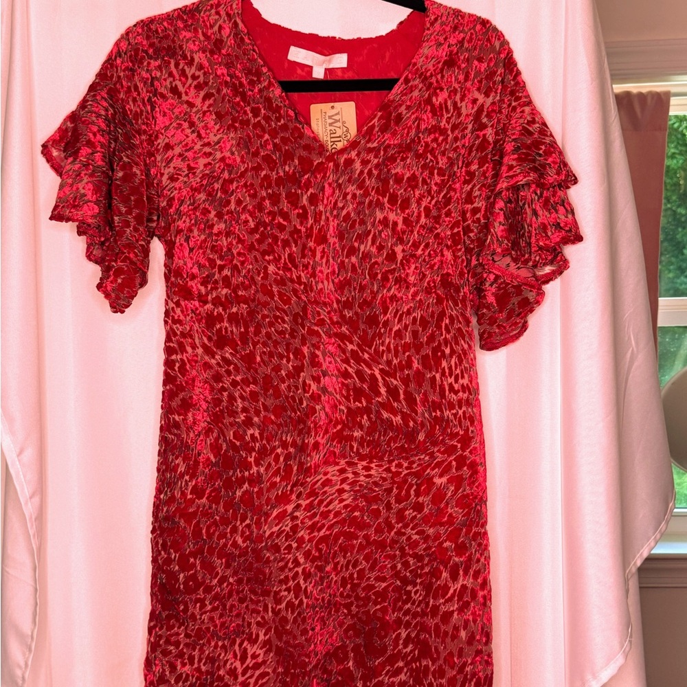 NWT KARLIE Red Animal Print V-Neck Velvet Dress